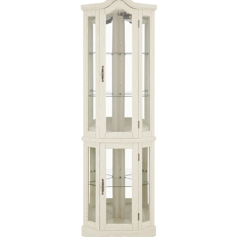 Vitrine de coin lumineuse en blanc, 4 tablettes réglables en verre trempé, poignées exquises, mécanisme d'ouverture par pression, convient au salon vitrine blanc avec portes et charnières amovibles,