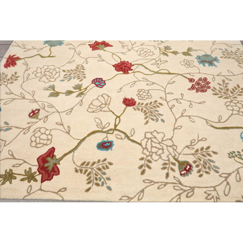 Runner Hand Tufted Botanical Transitional Area Rug Ivory,Green