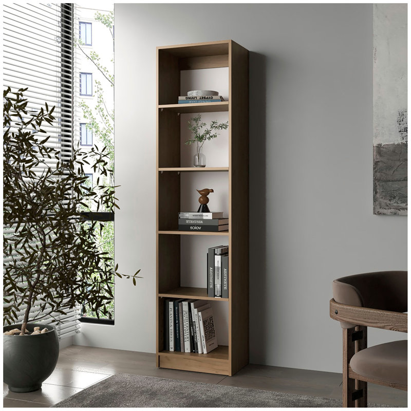Bibliothèque Beaver Balley avec rangement ouvert et 5 tablettes, chêne naturel et blanc, Brun / Blanc
