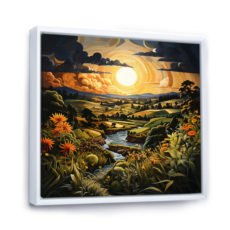 Countryside Pastoral Patchwork IV - Landscapes Canvas Wall Art, H 36 po x l 36 po x P 1,5 po, Cadre flottant blanc