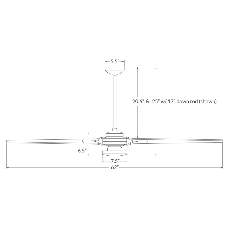 Torsion LED Downrod Ceiling Fan, White, Fan & Light - 3 Wire, Dark Bronze