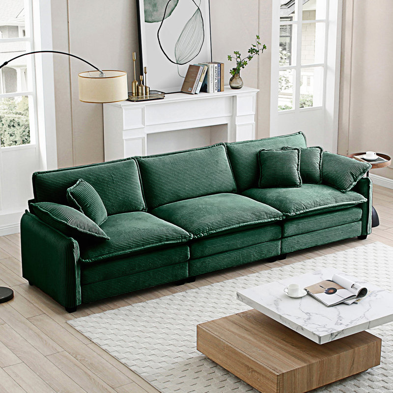 Canapé modulaire Mid-Century 3 places avec 2 coussins et 3 coussins décoratifs