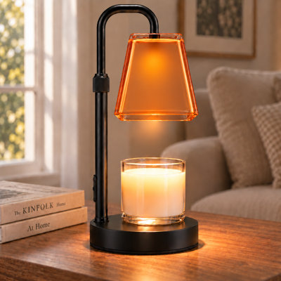 Lampe chauffe-bougie avec minuterie et variateur, brûleur à cire pour bougies parfumées en pot, cadeau de pendaison de crémaillère pour femme, hauteur réglable, chambre, cuisine, bureau, décoration esthétique (verre orange poudré)