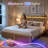 Fluted Panel Platform Bed with LED Headboard, Storage Drawers & USB Charging,No Box Spring Needed,King/Oak-453278637-453278639