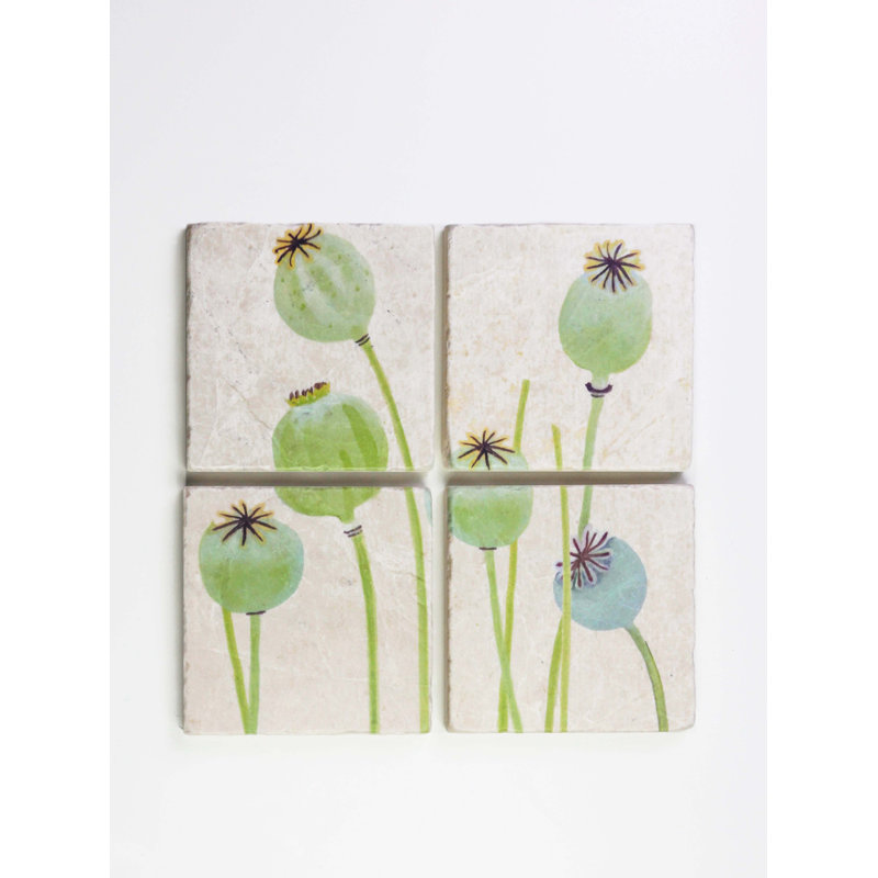 Ensemble de sous-verres: Coquelicots sur fond écru