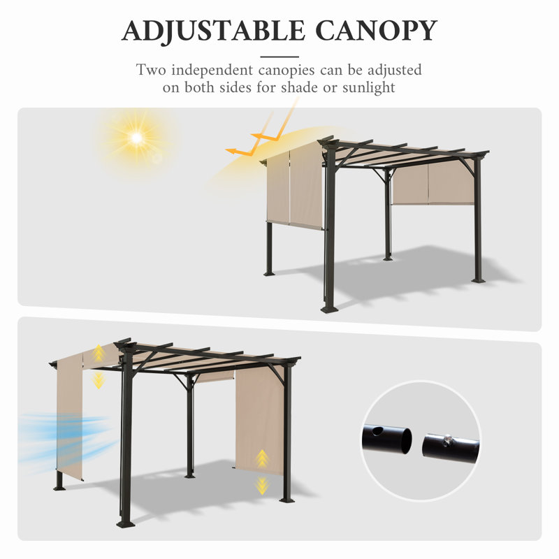 10'x10' Outdoor Retractable Pergola Canopy, Metal Frame Grape Gazebo & Canopy Cover,