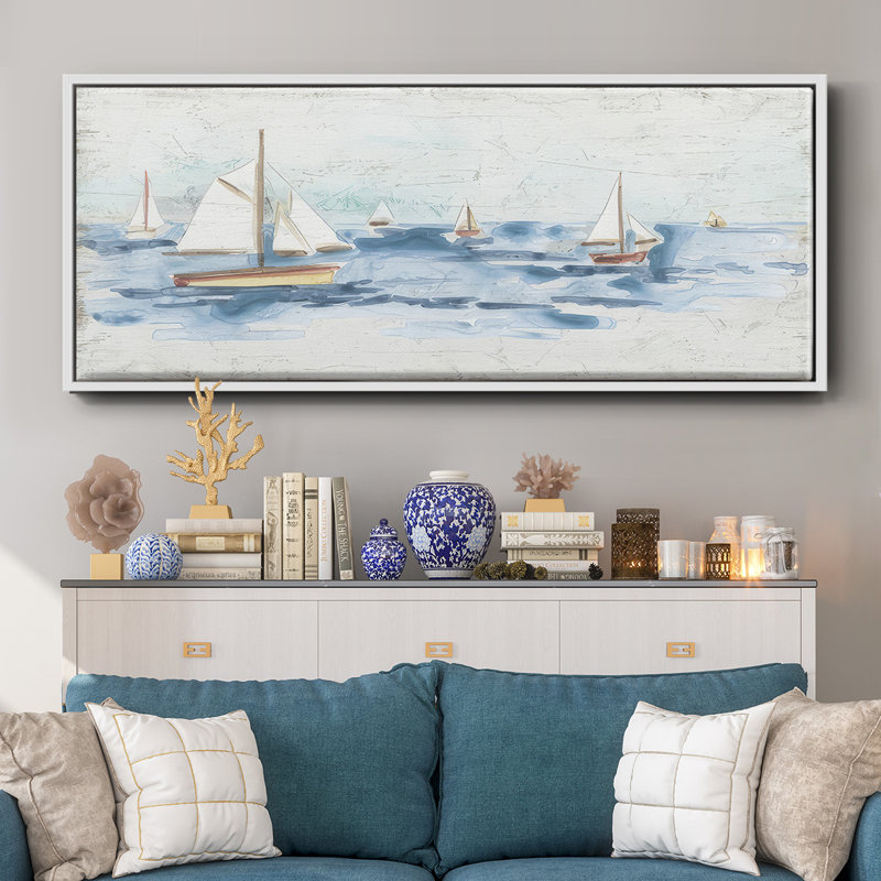 Bateaux sur l'eau I, H 20 po x l 50 po x P 1,5 po, Blanc