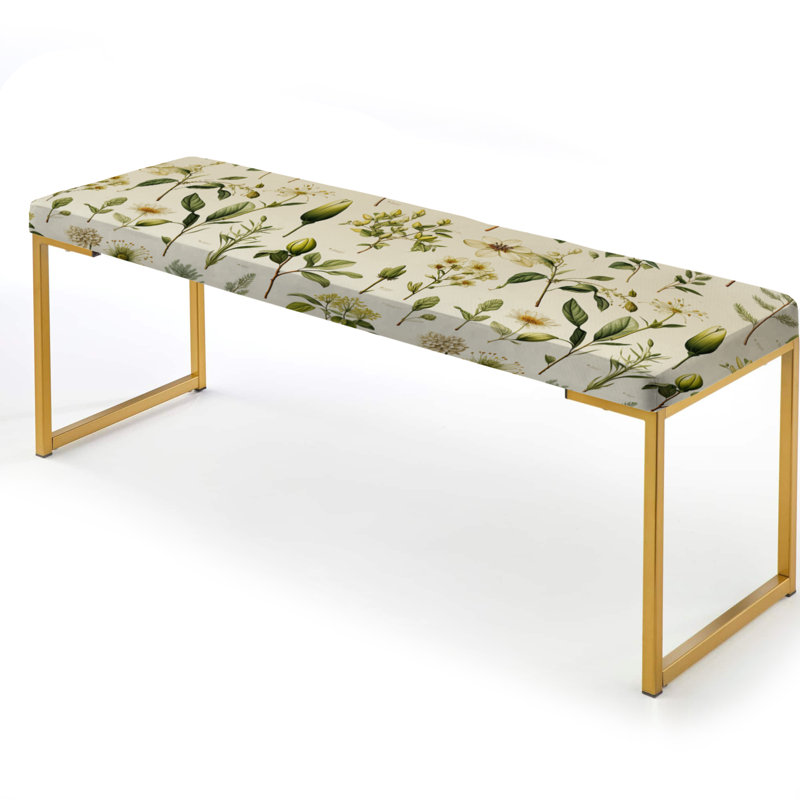 Vintage Greens - Plants Upholstered Gold Bench