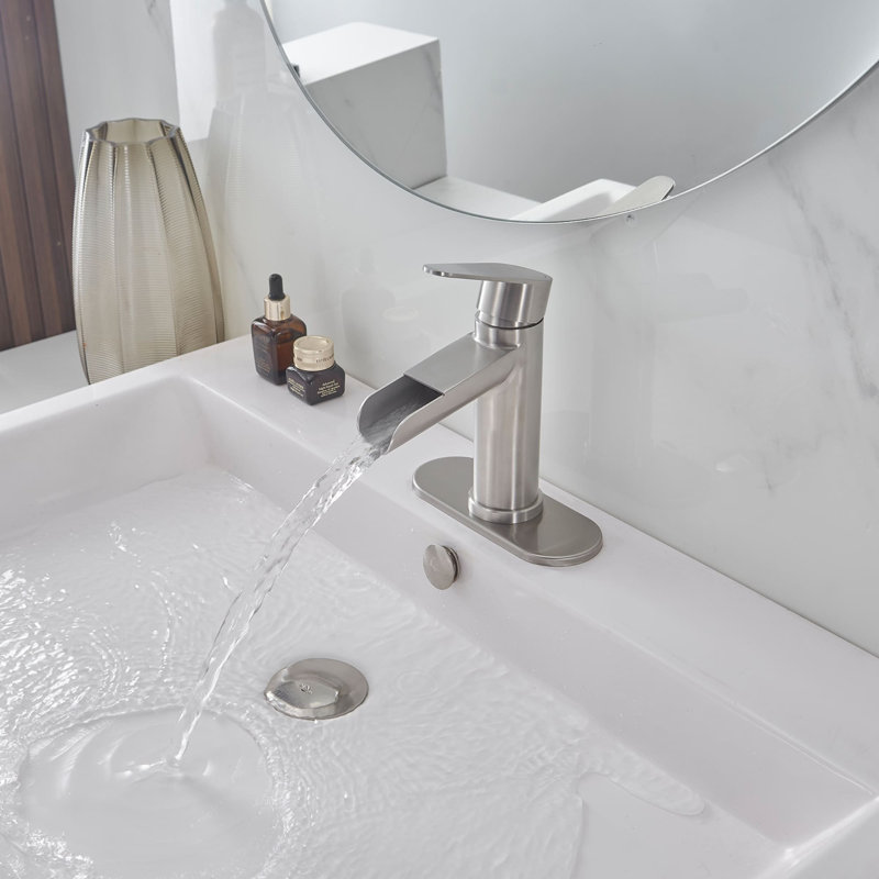Robinet de salle de bain monotrou avec ensemble de drain Robinet de lavabo de salle de bain à cascade avec poignées en acier inoxydable