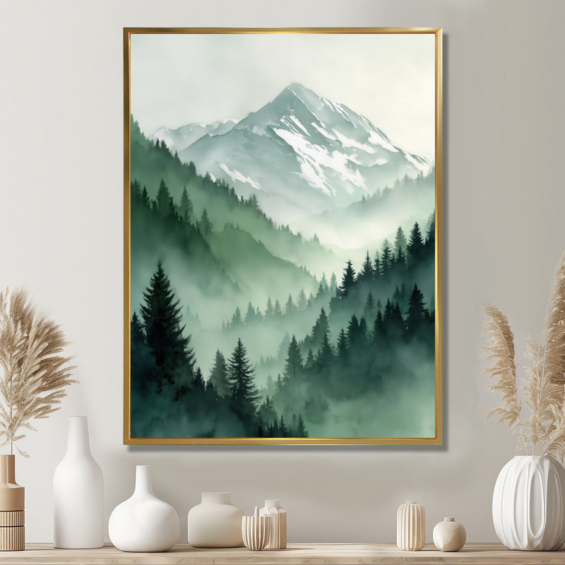 Maroc, brume matinale, montagnes berbères - montagnes encadrées, art mural vert paysage, H 20 po x l 12 po, Cadre flottant