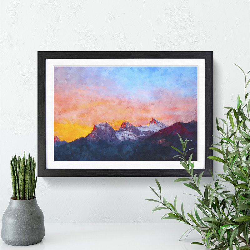 Mountains at Dusk in Canada - Picture Frame Graphic Art Print, 24cm H x 33cm W x 2cm D, Black Framed