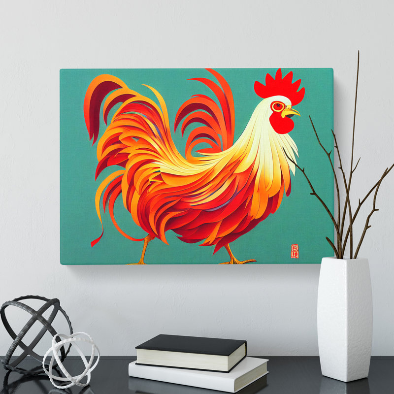 Unbeatable Rooster Abstract - Wrapped Canvas Print, 35cm H x 50cm W x 3cm D