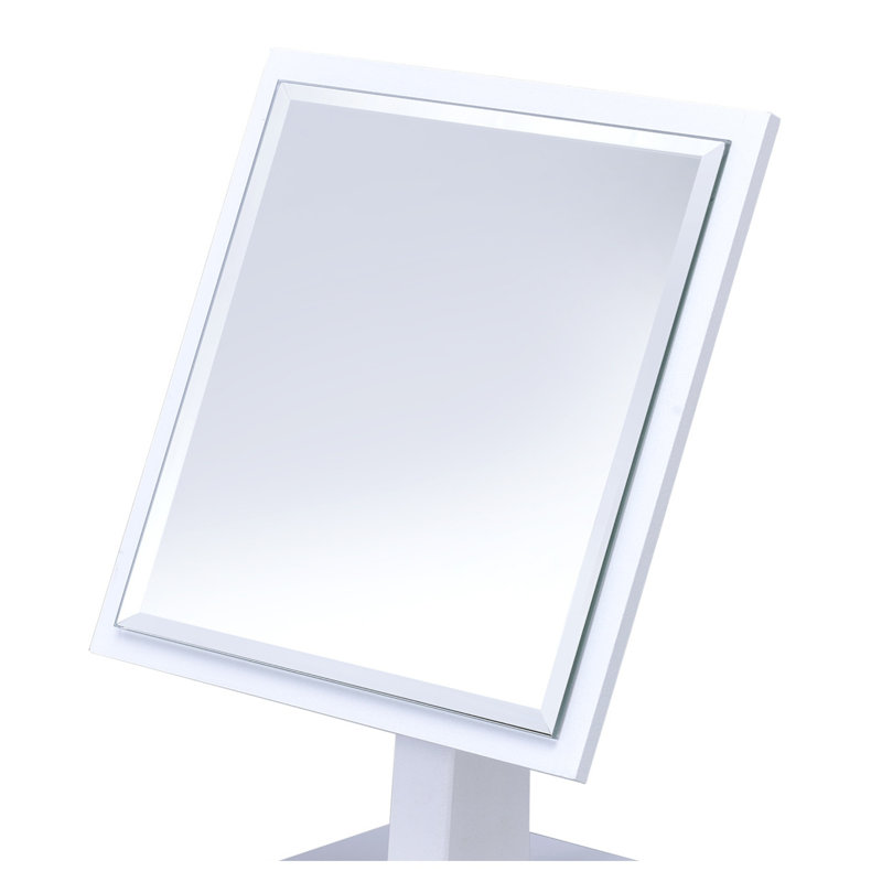 Miroir de salle de bain blanc à piédestal avec base en polyrésine et bois, grand miroir de maquillage rond de 9,5 pouces pour comptoir de salle de bain