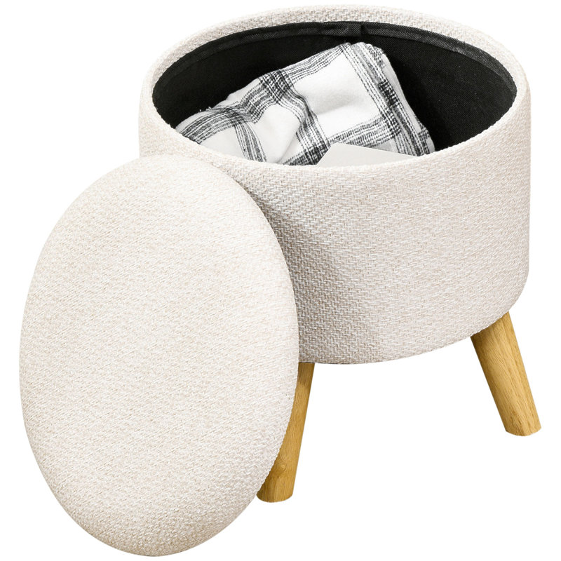 Repose-pieds avec rangement et repose-pieds avec tabouret, Blanc, crème