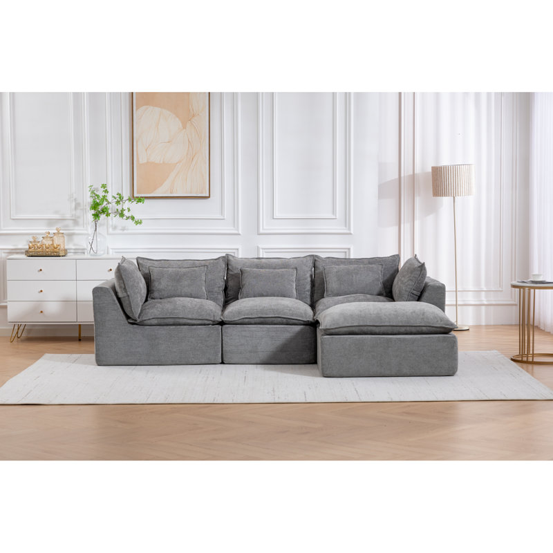 Canapé d'angle Cloud Comfort, canapé modulable en tissu de 260 cm (102,3 pouces), salon moderne, Gris