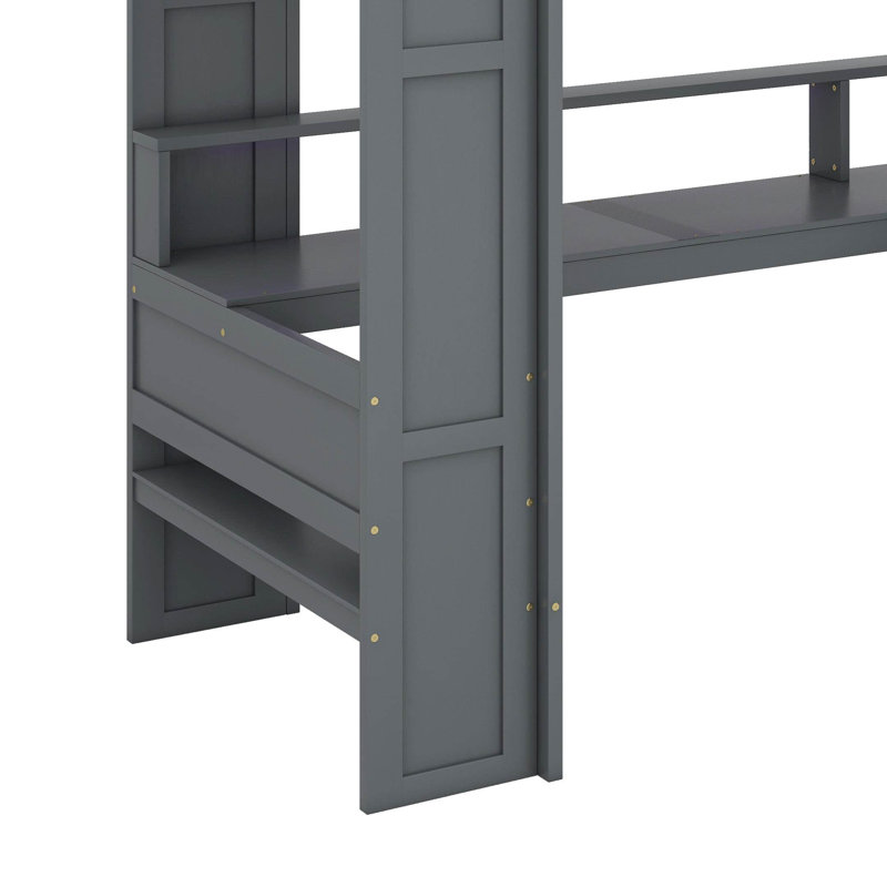 Gaming Loft Bed With Desk, Multi-Storage Shelves, LED And Charging Station, Twin