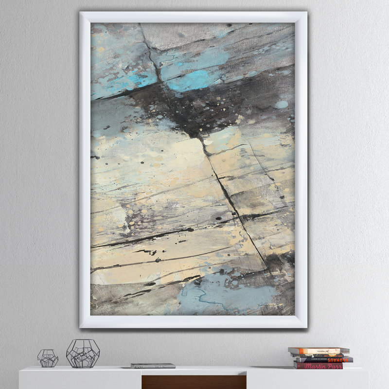 Panneau bleu sarcelle Rock II - reproduction d'art sur toile, H 46 po x l 36 po x P 1,5 po, Cadre blanc