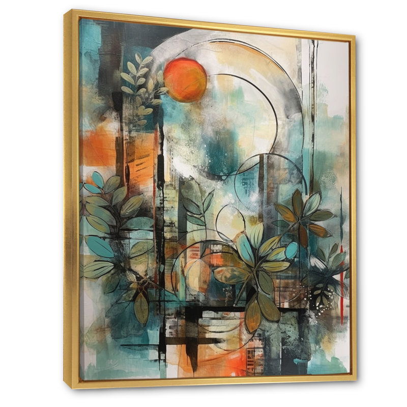 «Hedley Orange and Green Abstract Bohemia II», reproduction sur toile, H 20 po x l 12 po x P 1 po, Cadre flottant doré