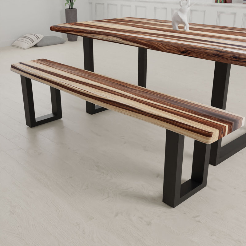 Banc en bois Freshour Sheesham, Brun / noir, H 18 po x l 84 po x P 14 po