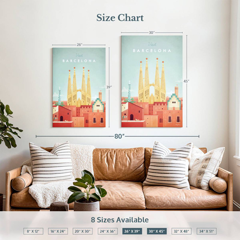 Affiche de voyage rétro Aime Barcelona, H 39 po x l 26 po