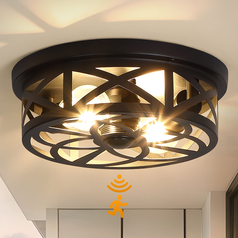 11"d 2-light Motion Sensor Ceiling Light Outdoor, 360° Motion Detection, Adjustable Timer, Outdoor Patio Garage Entryway Light Fixture