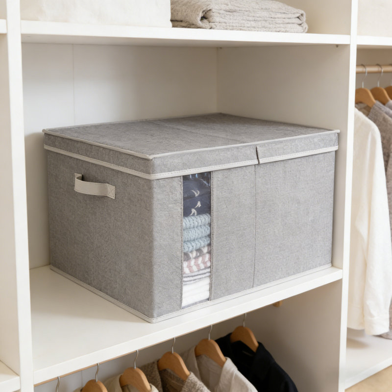 Grande boîte en tissu avec couvercle, gris