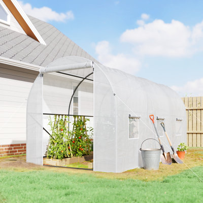 Outsunny 3.5 x 2 x 2 m Polytunnel Greenhouse Walk-in Poly Tunnel White