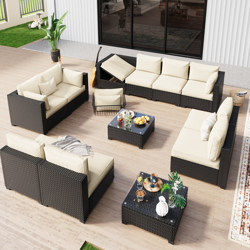 𝗣𝗿𝗲- 𝗮𝘀𝘀𝗲𝗺𝗯𝗹𝗲𝗱 𝗖𝗵𝗮𝗶𝗿𝘀, 10-Person Patio Furniture Set Rattan Modular Conversation Sets Outdoor Seating Sofa Group With Extra Blue Cushion Covers