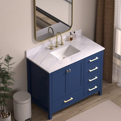 42" Engineered Stone Bathroom Vanity Top with Rectangular Undermount Ceramic Sink and Backsplash