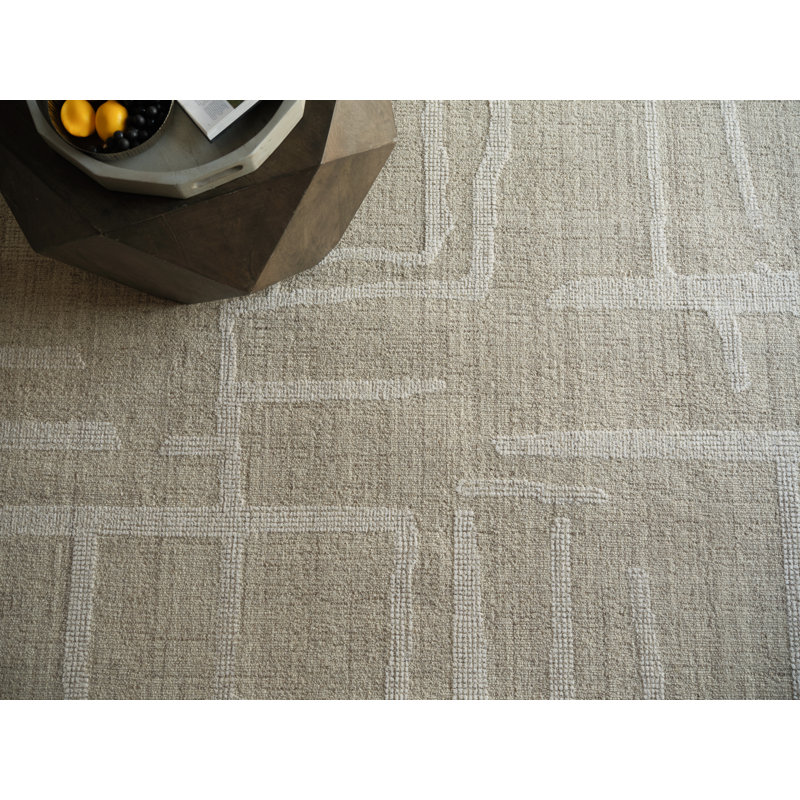 Breckenridge Hand Tufted Wool Abstract Area Rug, Rectangle 4' x 6', Beige/Ivory