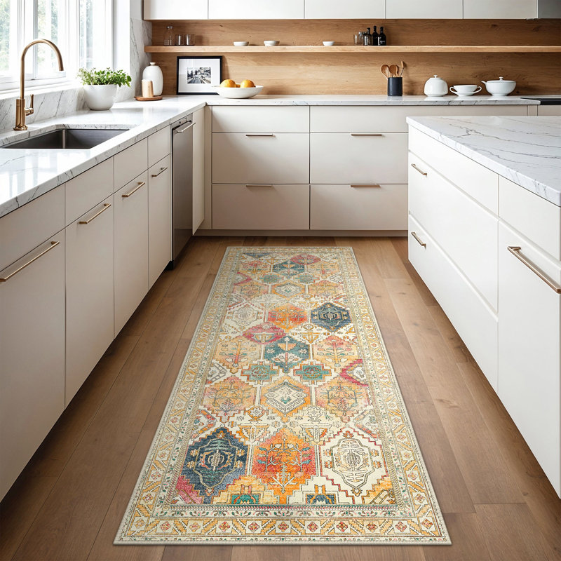 Machine Printed Area Rug, Runner 60 x 120 cm, Red/Beige