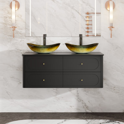 48" Wall Mounted Bathroom Vanity With Vessel Sinks,Faucets