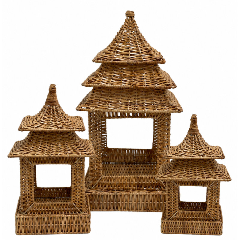 Square Wicker Pagoda, Large, 18" H x 10" W x 10" D