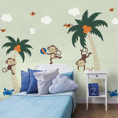 Décalcomanie murale 3 singes avec palmier tree