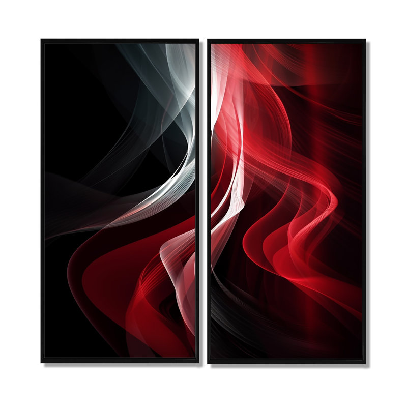 «Red Black Contemplative Abstraction VI - Large Abstract Modern Waves», reproduction d'art sur toile, 20" H x 24" W, Black