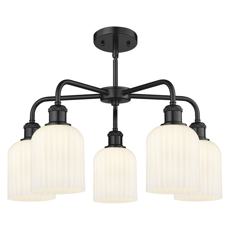 Lustre suspendu à 5 lumières de 23 po Ballston - Trig, Noir mat, Blanc brillant
