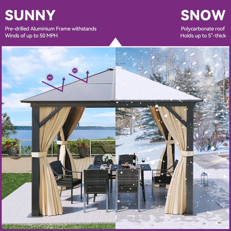10 Ft. W x 10 Ft. D and 12 Ft. W x 10 Ft. D Patio Gazebo with Curtains, 10 Ft. W x 10 Ft. D