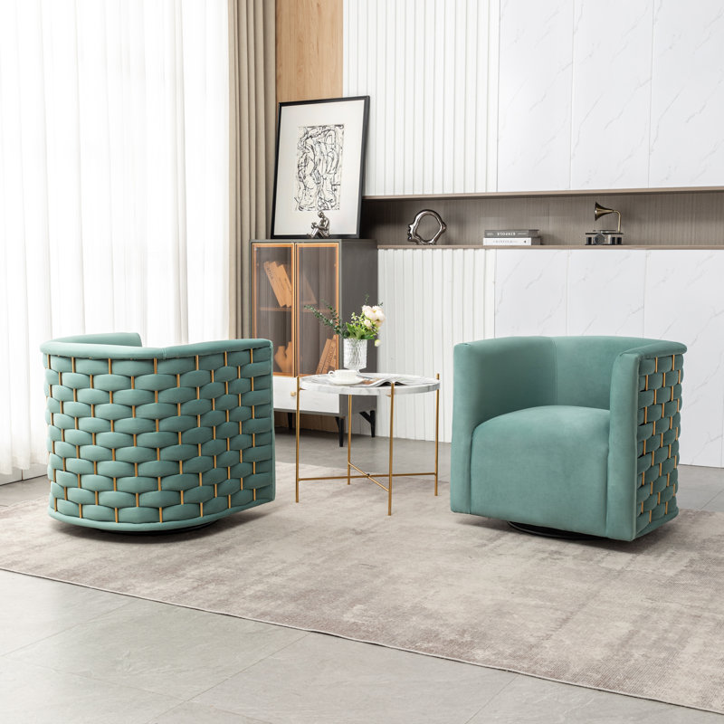 Occie Velvet Swivel Barrel Chair, Green Velvet