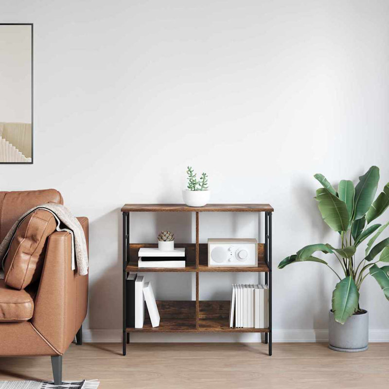 82cm W Steel Etagere Bookcase, (2 Shelves) 79cm. H x 82cm. W x 32cm. D, Smoked Oak
