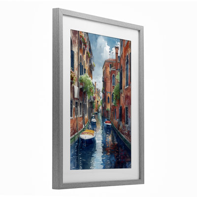 Sunny Days On The Canal Framed Print Under Glass, design by LSR Creative Studio