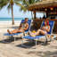 Ensemble de chaises longues en acier durable, pliable, bleu marine moderne, détente en plein air