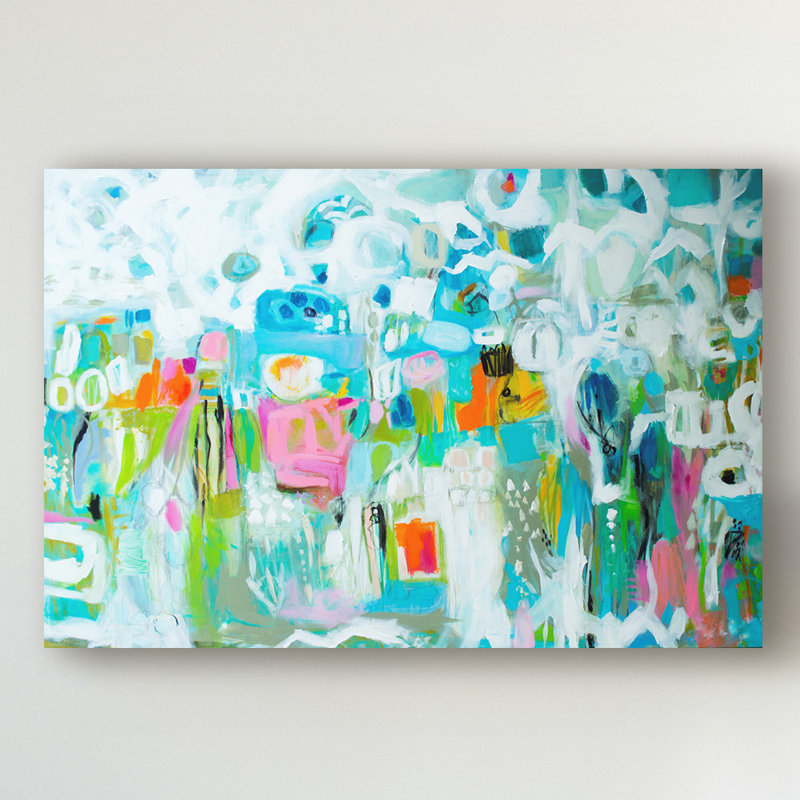 «Abstract Blue Collage» par Karen Fields, reproduction d'art graphique sur toile, H 30 po x l 47 po x P 2 po