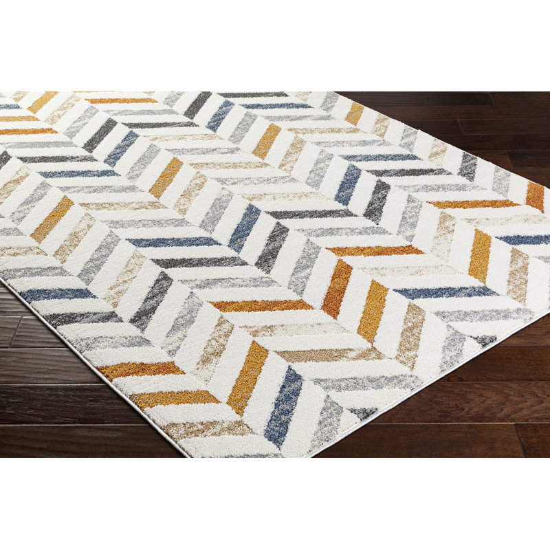 Rectangle Kynon Chevron Machine Woven Polyester Area Rug in Orange/Blue, Rectangle 5'3" x 7'