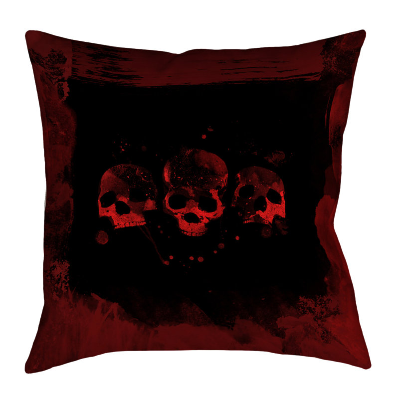 Coussin en lin effrayant éclairé en aquarelle de crâne, 14 po x 14 po