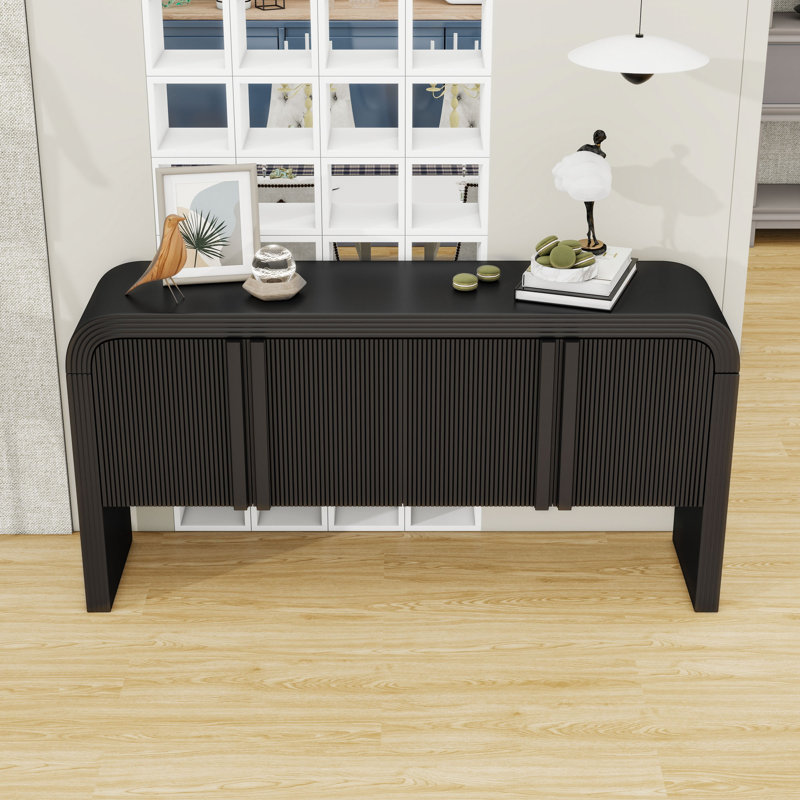 Wood Console Table with 4 Doors and Adjustable Shelves, Black