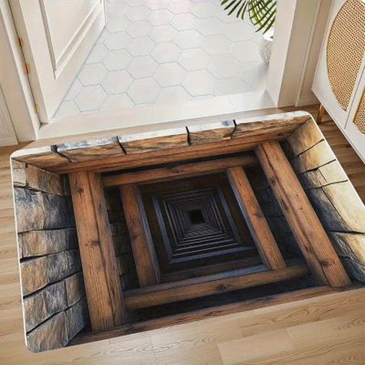 Tapis d'entrée de porte d'entrée intérieure / extérieure, paillasson illusion optique 3D, tapis optique illusion, tapis 3D, tapis d'entrée de patio facile à nettoyer, F, 60 * 90 cm