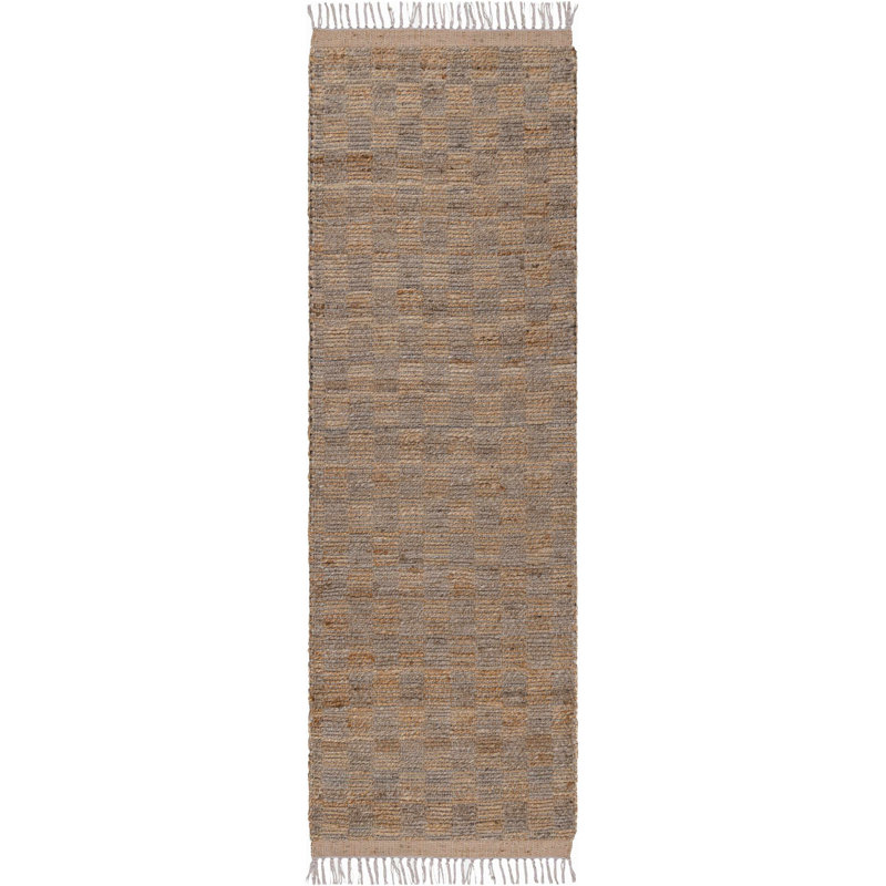 Anahid Checkered Hand Loomed Jute Area Rug in Brown, Runner 2'6" x 8'
