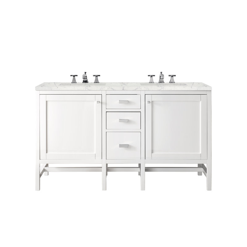 Meuble-lavabo double 60 po Addison, Perle jasmin éternelle, Blanc lustré, 8 po
