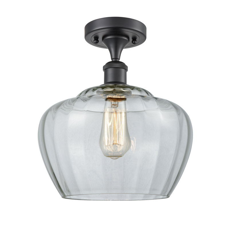 Renee Glass Semi Flush Mount, LED, Matte Black, Clear