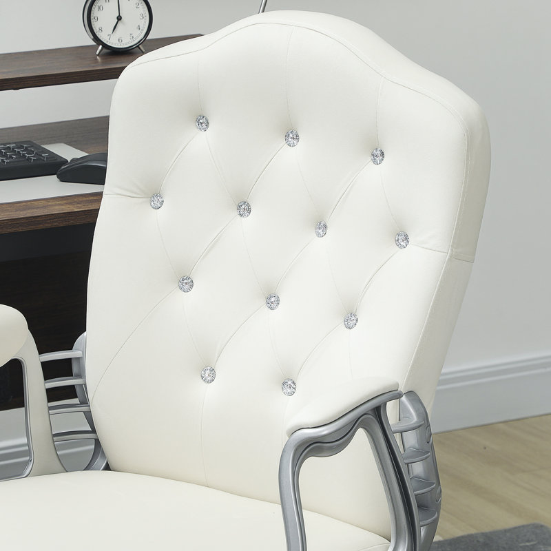 Chaise de bureau capitonnée avec fonction d'inclinaison réglable en hauteur blanc cassé